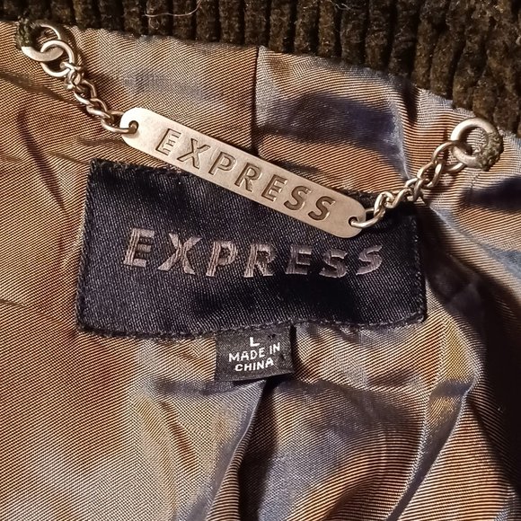 Express Double Breasted Corduroy Chocolate Brown Soft Power Jacket Blazer Coat L - Picture 2 of 8